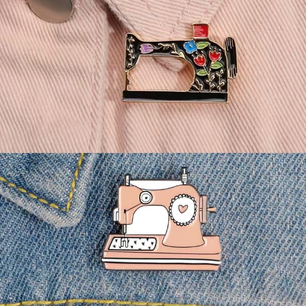 Set Of 2pcVintage Style Sewing Machine Brooch Color Design Badge